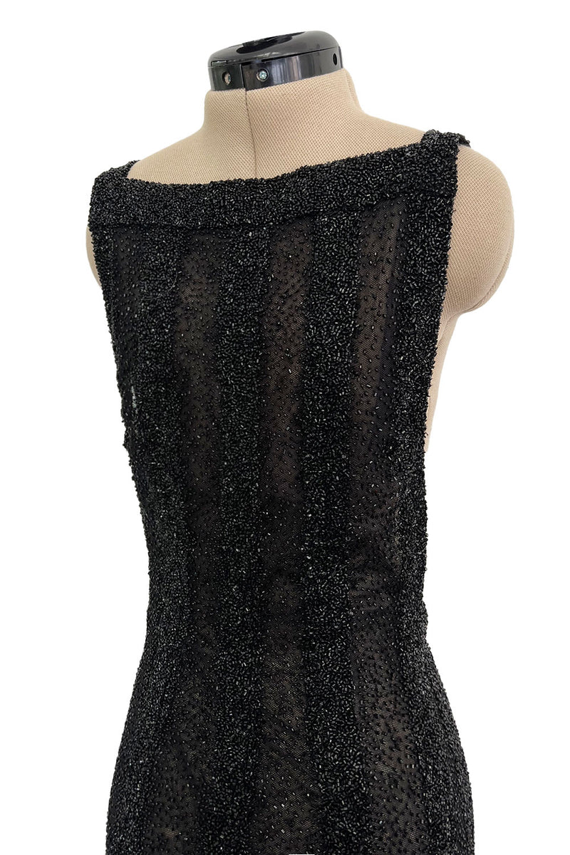 Extraordinary 2006 John Anthony Couture Black Hand Beaded Runway Dress w Bib Front & No Back