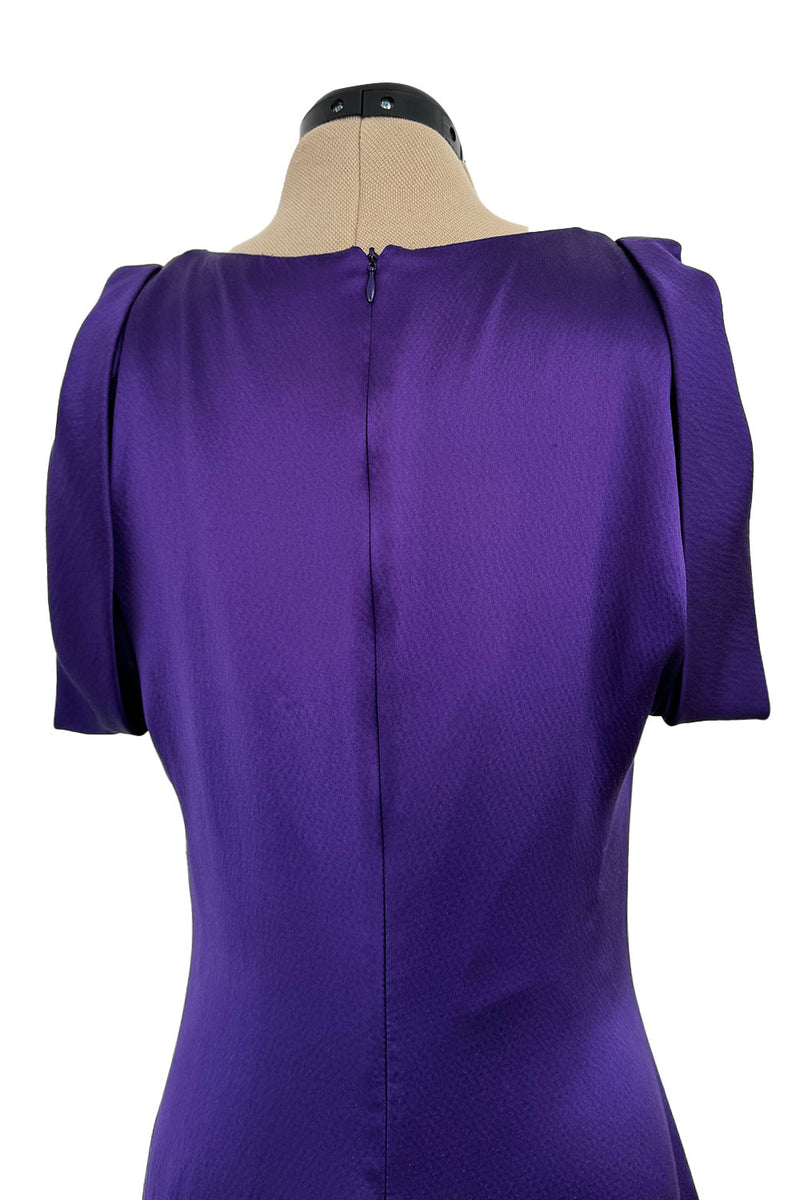 2007 Alexander McQueen Purple Bias Cut Liquid Silk Satin Dress w Amazing Sleeves