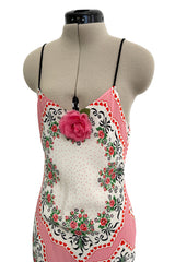 Prettiest Spring 2021 Rodarte Runway Look 20 Bias Cut Silk Pink Print Flower & Hearts Dress w Removable Flower