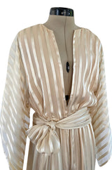 Important & Rare Resort 1976 Halston Couture Ivory Silk Ribbon Chiffon Jumpsuit w Original Sash