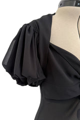 Gorgeous Spring 2006 Christian Dior by John Galliano Black Chiffon Bias Cut Dress w Capped Sleeve