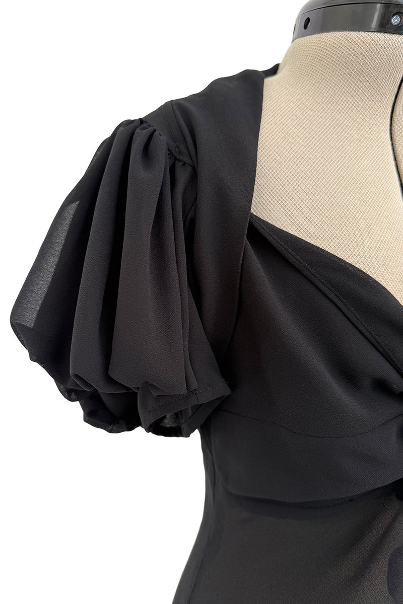 Gorgeous Spring 2006 Christian Dior by John Galliano Black Chiffon Bias Cut Dress w Capped Sleeve