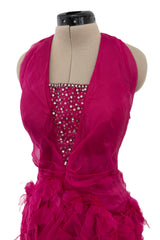 1990s Thierry Mugler Pink Silk Organza Halter Dress w Full Lower Skirts & Sequin Detailing