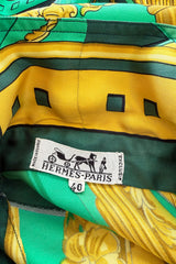 Fantastic Vintage 1999 Hermes Rythmes du Monde by Laurence Bourthoumieux Green Silk Twill Top