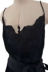 Beautiful 1990s Original Valentino Haute Couture Black Silk Dress w Handmade Lace Detailing