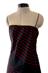 Exquisite Fall 1978 Stavropoulos Bias Cut Black Silk Dress w Red Striped Pattern & Red Underskirt