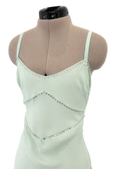 Fabulous Spring 2004 John Galliano Pale Mint Green Bias Cut Slip Dress w Rhinestone Detailing