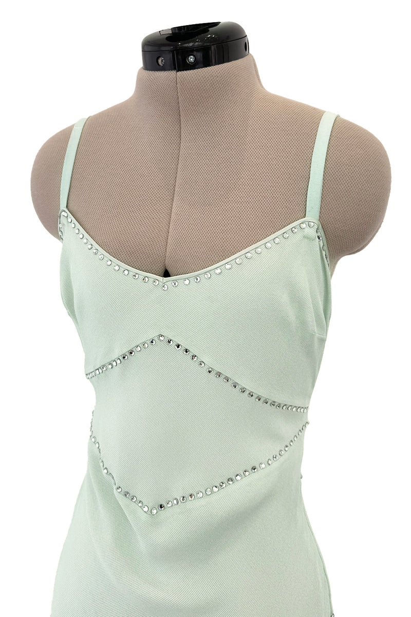 Fabulous Spring 2004 John Galliano Pale Mint Green Bias Cut Slip Dress w Rhinestone Detailing