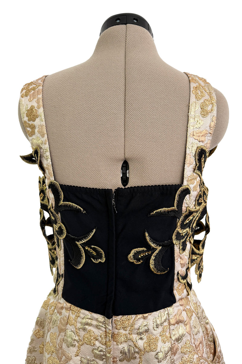 Outstanding Fall 2016 Dolce & Gabbana Metallic Gold Brocade Playsuit w 3D Magic Mirror & Embroidered & Sequin Details