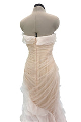 Divine Spring 2017 Carolina Herrera Palest Peach Ivory Silk Organza & Silk Net Strapless Ruffled Wedding Dress