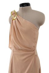 Spectacular Spring 2000 Thierry Mugler Runway Nude Chiffon One Shoulder Dress w Acrylic Detail