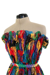 Incredible 1980s Arnold Scaasi Couture Brilliant Multi Colour Net & Vivid Sequin Covered Dress