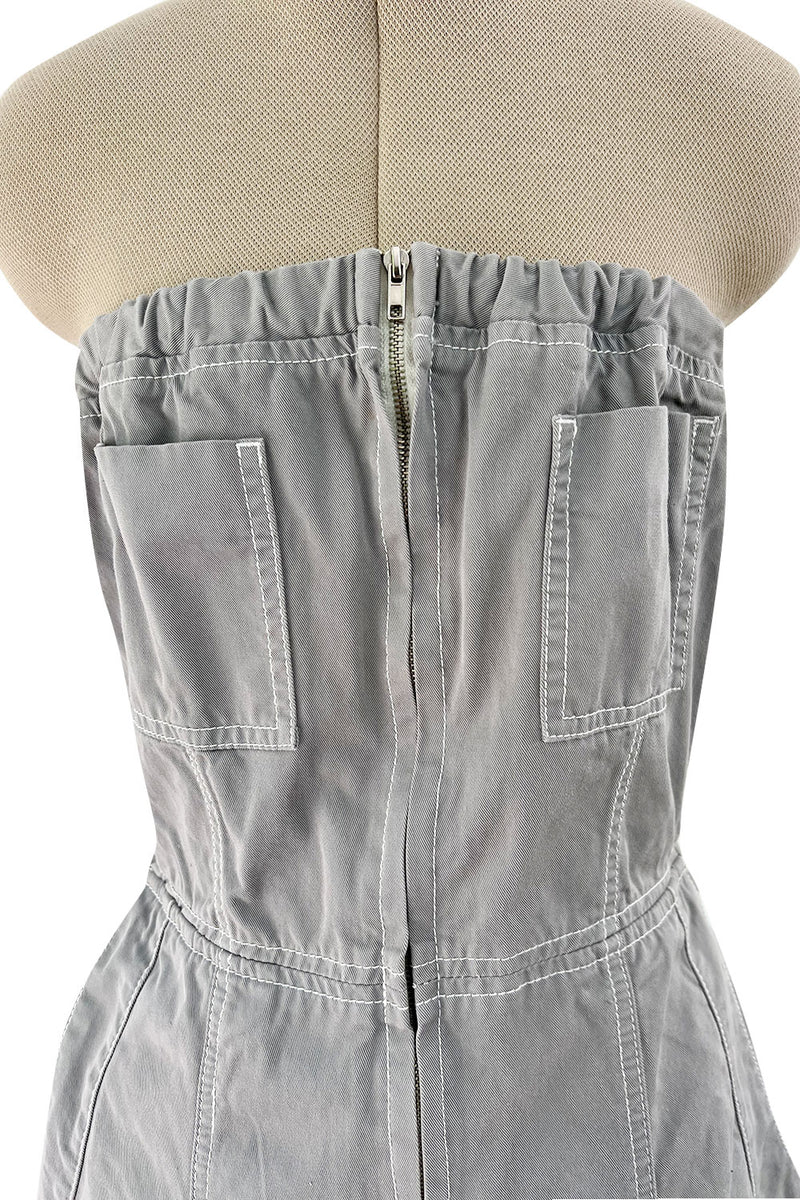 Amazing Unlabeled Vintage Starpless Grey Cotton Canvas Jumpsuit w Top Stitching & Pockets
