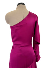 Chic Spring 2008 Yves Saint Laurent by Stefano Pilati Runway Look 35 Deep Fuchsia Pink Silk One Shoulder Dress