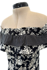 Ultra Rare Spring 1993 Versace by Gianni  Versace Silk Black & White Printed Off Shoulder Bell Bottom Jumpsuit