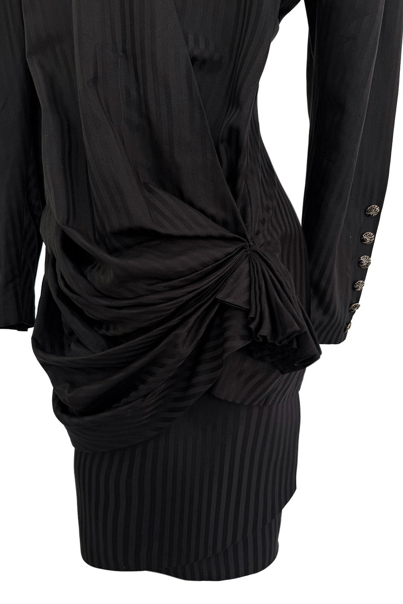 Fabulous Spring 1985 Emanuel Ungaro Haute Couture Runway Black Stripe Jacket & Skirt Set