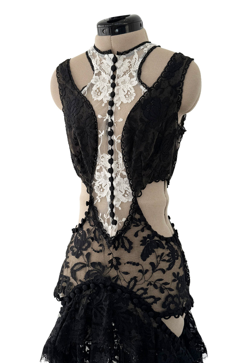 Exquisite Spring 2016 Alexander McQueen by Sarah Burton Runway Look 34 Black & White Lace Cut Out Dress