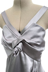 Fall 2008 Christian Dior by John Galliano Bias Cut Silver Silk Halter Dress w Flower Detailng