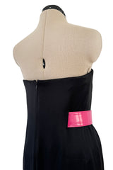 Fabulous 2008 Alexander McQueen Strapless Black Silk Dress w Vibrant Pink Patent Leather Belt