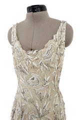 Amazing 1950s Mde. Etoile Ivory Silk Heavily Hand Beaded Demi Couture Dress w Scoop Back