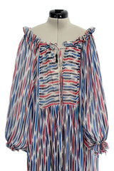 Spring 1977 Christian Dior by Marc Bohan Runway Striped Silk Chiffon Elastic Shoulder Caftan Dress