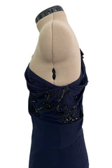 Spring 2008 Christian Dior by John Galliano Deep Blue Silk Chiffon One Shoulder Dress w Beading