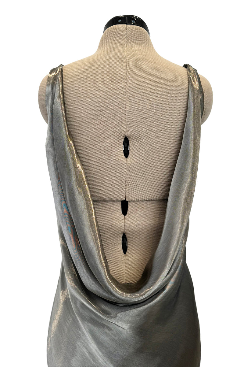 Fall 2007 Alexander McQueen Muted Metallic Silk Bias Cut Dress w Back Drape