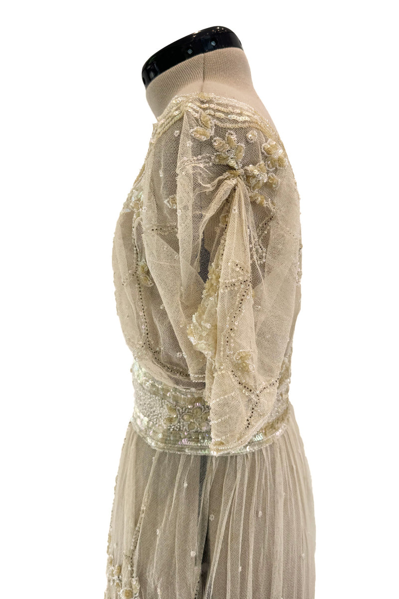 Beautiful 1910 Unlabeled Heirloom Ivory Net Wedding Dress w Elaborate Shrimpton Couture Beautiful 1910 Unlabeled Heirloom Ivory Net Wedding Dress w Elaborate Shrimpton Couture