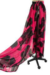 Multifunctional 1970s or 1980s Original Valentino Deep Pink & Black Printed Silk Chiffon Open Front Over Skirt