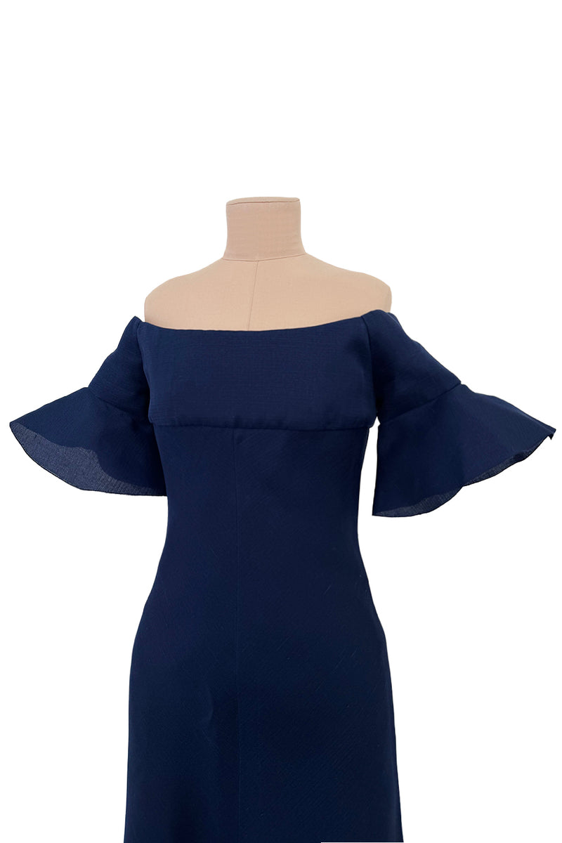 Rare Spring 1972 Christian Dior by Marc Bohan Haute Couture Blue Silk Gazaar Dress