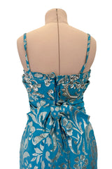Incredible Resort 2008 Christian Dior by John Galliano Blue & Silver Brocade Dress w Beaded Bodice