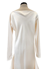 Incredible 1977 Halston Couture Heavy Weighted Ivory Silk Charmeuse Spiral Paneled Dress