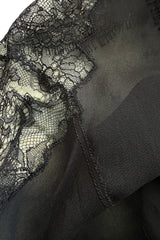 Beautiful mid-1980s  Emanuel Ungaro Haute Couture Black Silk Chiffon & Handmade Lace Wrap Top