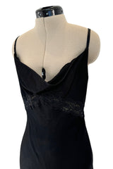 Exceptional Spring 1999 Christian Dior by John Galliano Black Bias Cut Silk Dress w Lace Detailing