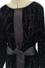 Exquisite Fall 2019 Giorgio Armani Runway Look 80 Velvet &Silk Ribbon Jumpsuit w Black Jet Beads