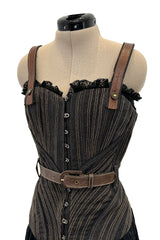 Exceptional Fall 2002 Alexander McQueen Runway Look 44 Corset Mini Dress w Leather Details