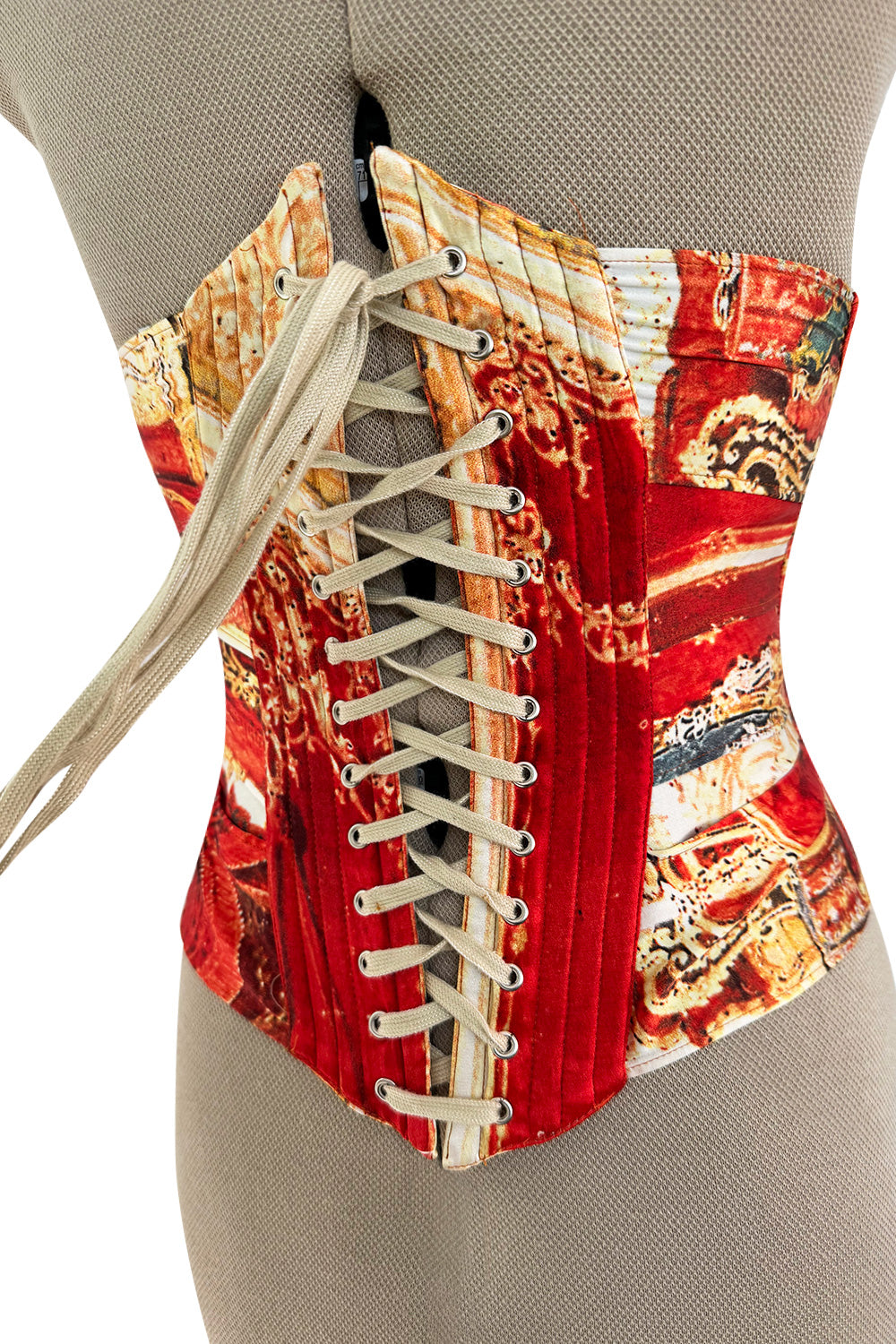 Amazing Spring 2003 Roberto Cavalli Printed Silk Lace Up Corset