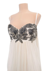 2022 Alexander McQueen by Sarah Burton Silk Chiffon Dress w Silver Bead Detailed Bodice