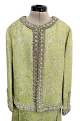 Fall 1966 Chanel Haute Couture by Coco Chanel Pale Green Metallic Lame Dress & Jacket Set