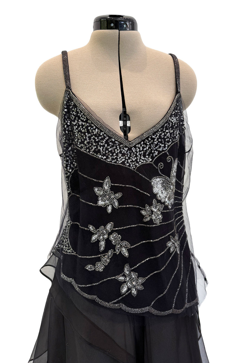 Prettiest Spring 2006 Giorgio Armani Silk Chiffon & Net Skirt and Top Set w Beaded Butterflies