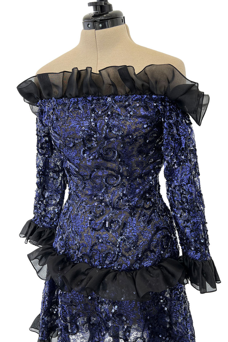 Fall 1987 Yves Saint Laurent Runway Off Shoulder Dress w Metallic Thre – Shrimpton Couture