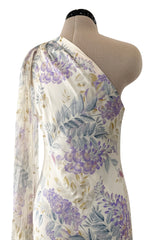 Gorgeous Fall 2003 Ungaro by Giambattista Valli One Shoulder Printed Silk Chiffon Dress w Trailing Panel