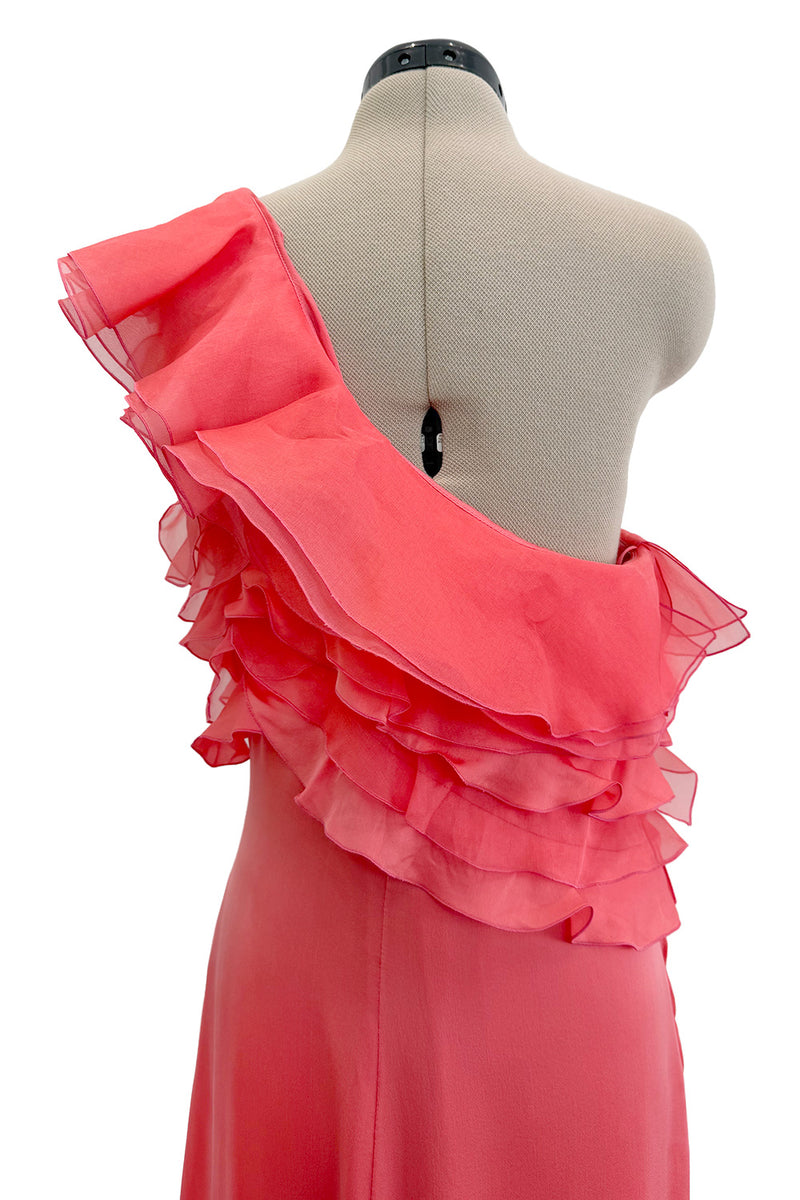 Prettiest Spring 2011 Valentino by Pierpaolo Piccioli & Maria Grazia Chiuri Pastel Coral Ruffled One Shoulder Silk Chiffon Dress