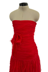 Spring 2007 Valentino Runway Look 57 Strapless Red Silk Chiffon Ruffle Dress