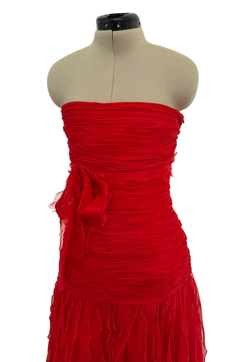Spring 2007 Valentino Runway Look 57 Strapless Red Silk Chiffon Ruffle Dress
