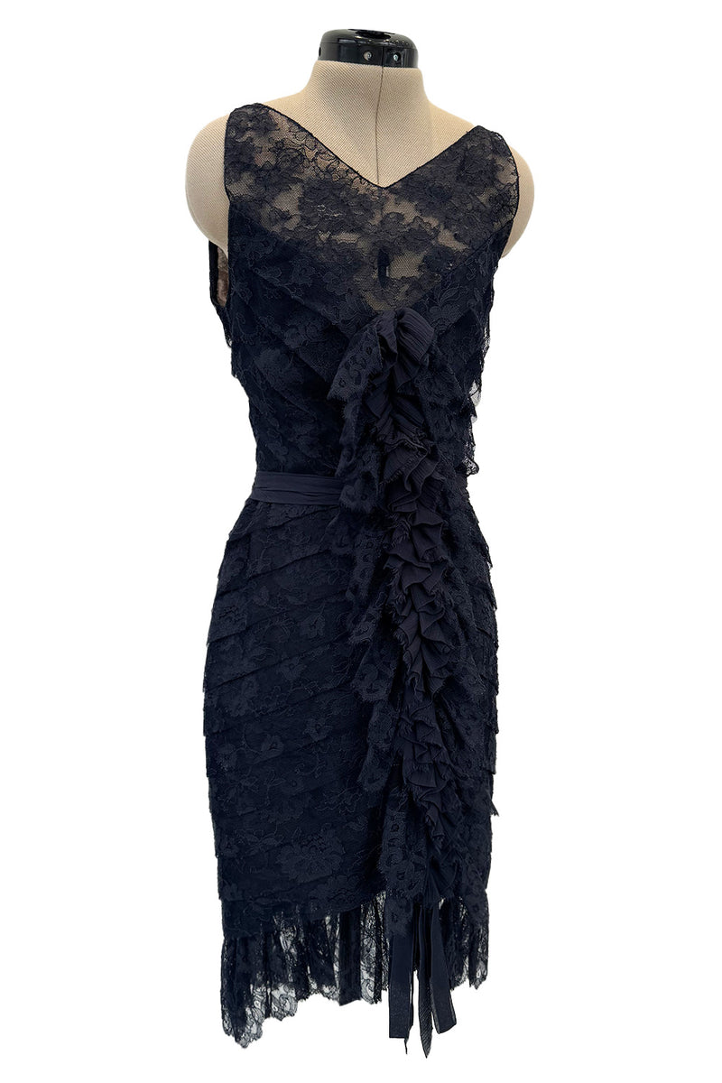 Extraordinary Fall 2008 Chanel by Karl Lagerfeld Blue Lace & Chiffon Dress & Cape Set