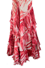 Fantastic Spring 2005 Roberto Cavalli Coral Runway Print Dress w Phenomenal Ruffled Skirt