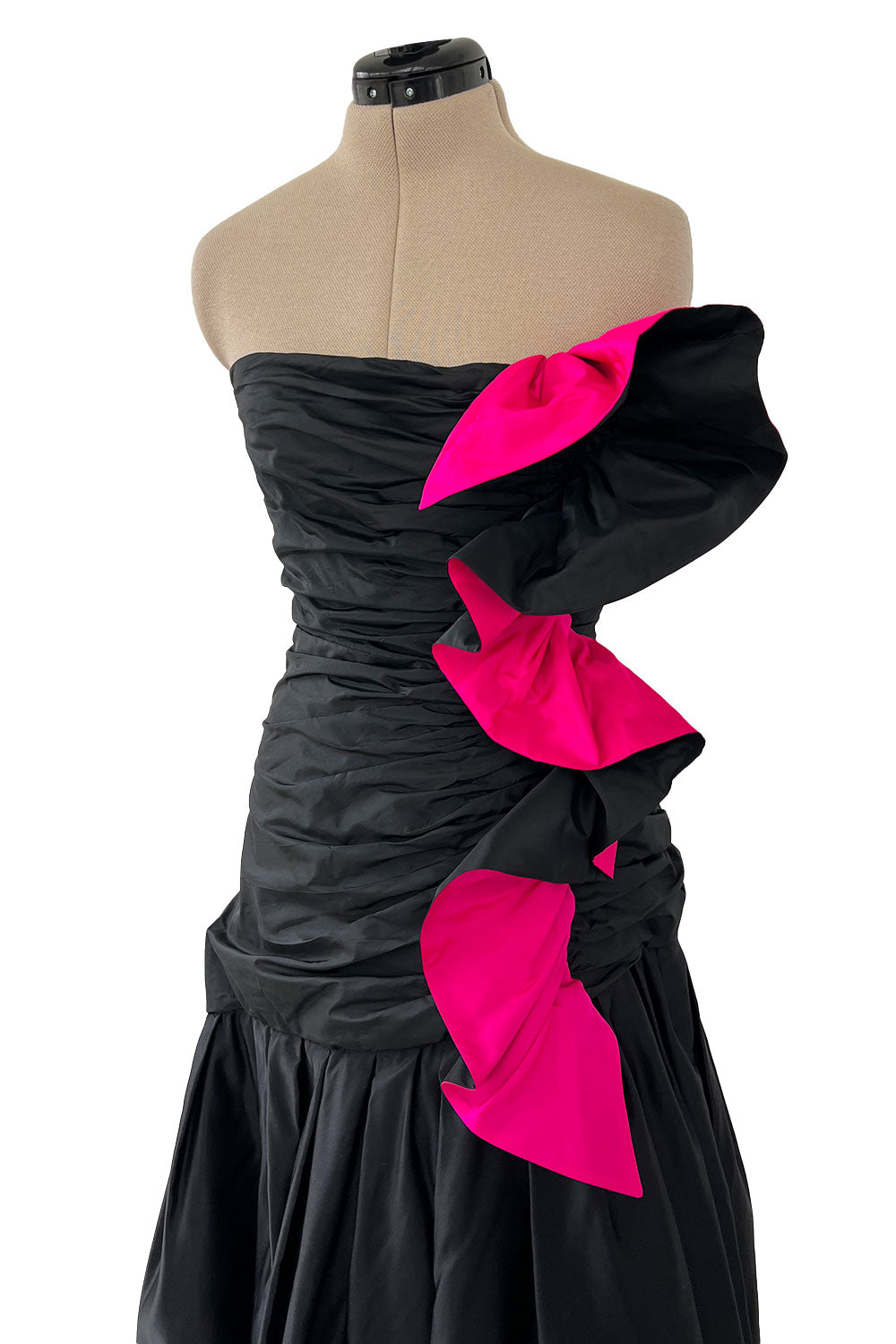 Fall 1982 Arnold Scaasi Couture Runway Black Silk Strapless Dress w Pi   Shrimpton Couture