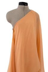 c. Resort 1976 Halston Couture Pastel Peach Silk Chiffon One Shoulder Spiral Dress