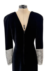 Incredible Fall 1986 Valentino by the Original Mr. Valentino Black Velvet Dress w Rhinestone Insets
